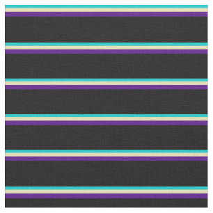 Dark Turquoise, Tan, Indigo & Black Coloured Lines Fabric