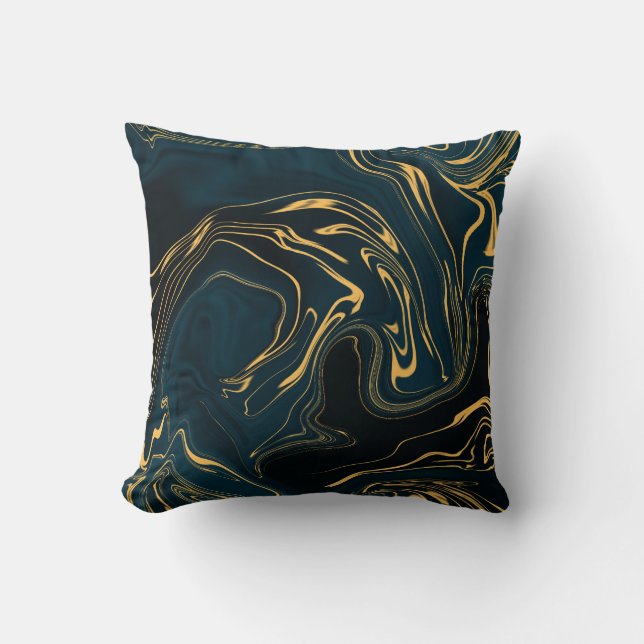Dark Turquoise Teal Gold Black Rich Abstract Art Throw Pillow (Front)