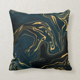 Dark Turquoise Teal Gold Black Rich Abstract Art Throw Pillow