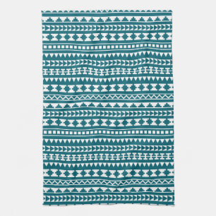 Dark Turquoise Tribal Aztec Pattern Kitchen Towel