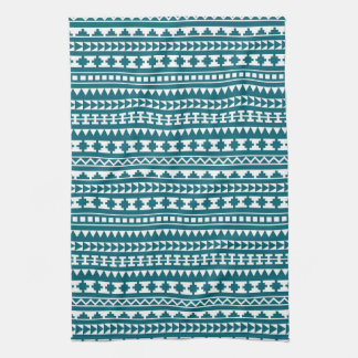 Dark Turquoise Tribal Aztec Pattern Kitchen Towel