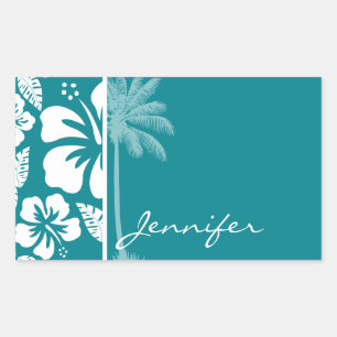 Dark Turquoise Tropical Hibiscus; Palm Sticker