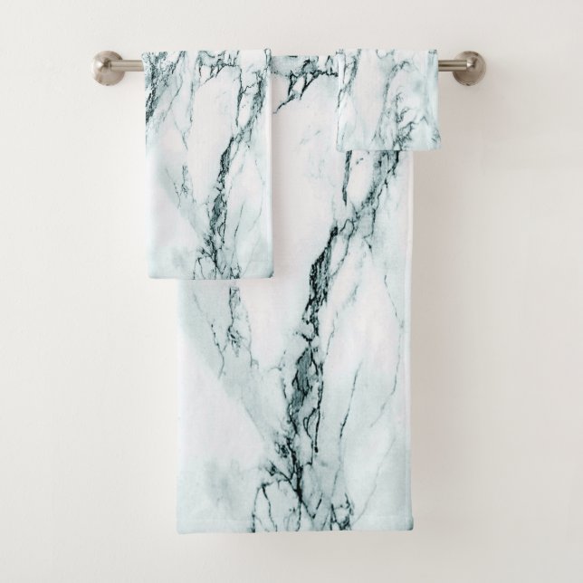Dark Turquoise Vein Marble Look Bath Towel Set (Insitu)
