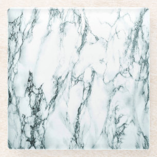 Dark Turquoise Vein Marble Look Glass Coaster