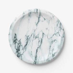 Dark Turquoise Vein Marble Look Paper Plate