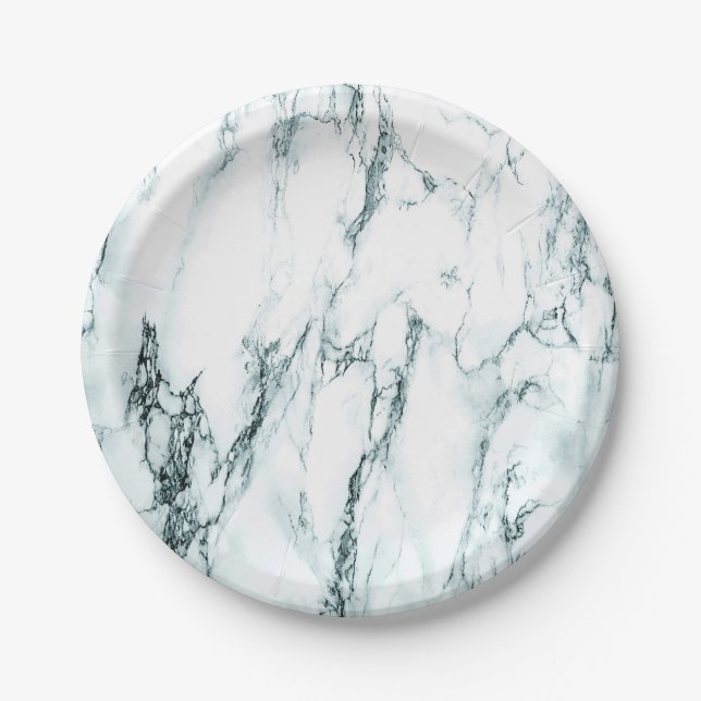 Dark Turquoise Vein Marble Look Paper Plate (Front)