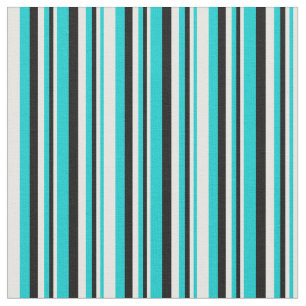 Dark Turquoise, White & Black Lines Pattern Fabric
