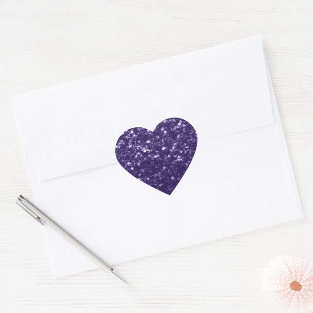 Dark ultra violet purple glitter sparkles heart sticker (Envelope)