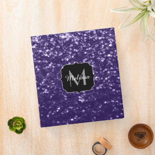 Dark ultra violet purple glitter sparkles Monogram Binder