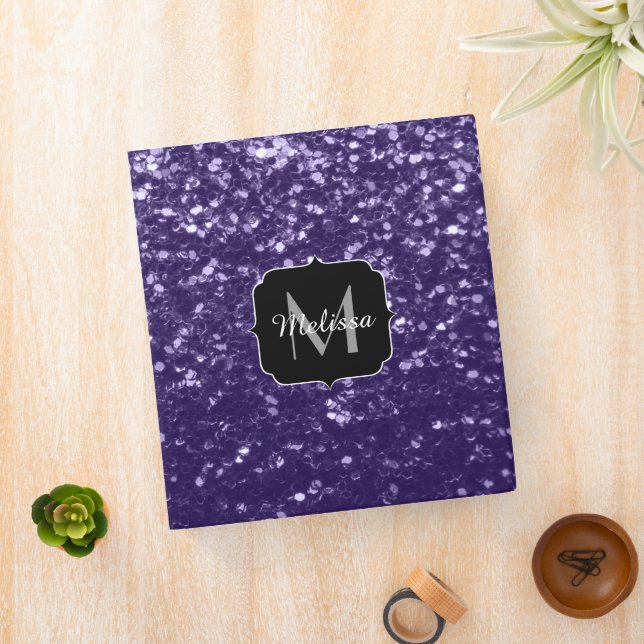 Dark ultra violet purple glitter sparkles Monogram Binder (In Situ)