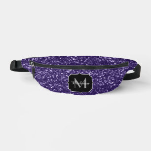 Dark ultra violet purple glitter sparkles Monogram Fanny Pack
