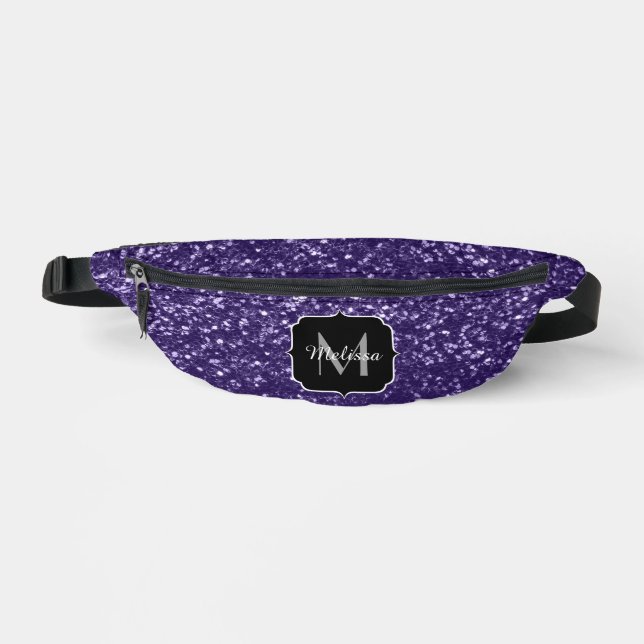 Dark ultra violet purple glitter sparkles Monogram Fanny Pack (Front)