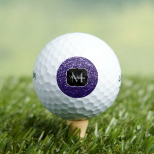 Dark ultra violet purple glitter sparkles Monogram Golf Balls