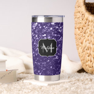Dark ultra violet purple glitter sparkles Monogram Insulated Tumbler
