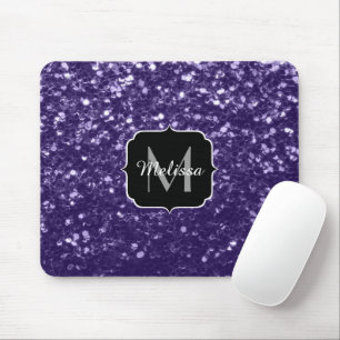 Dark ultra violet purple glitter sparkles Monogram Mouse Pad