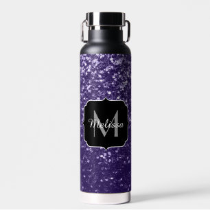 Dark ultra violet purple glitter sparkles Monogram Water Bottle