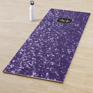 Dark ultra violet purple glitter sparkles Monogram Yoga Mat