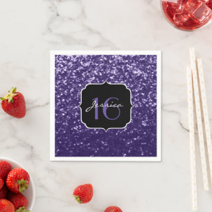 Dark Ultra violet purple glitter sparkles Sweet 16 Napkin