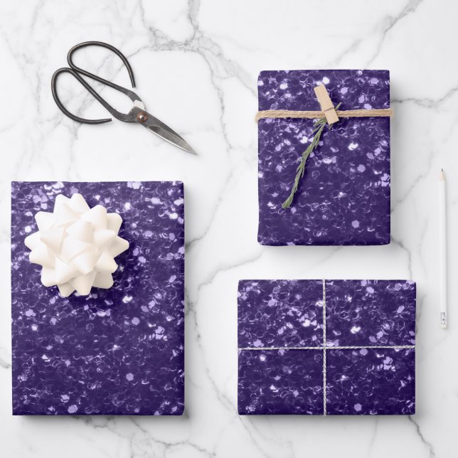 Dark ultra violet purple glitter sparkles wrapping paper sheet (Front)