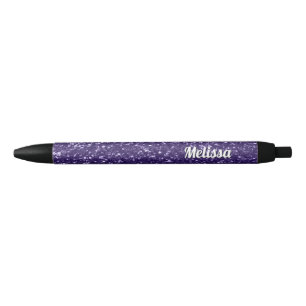 Dark ultra violet purple sparkles Personalize Black Ink Pen