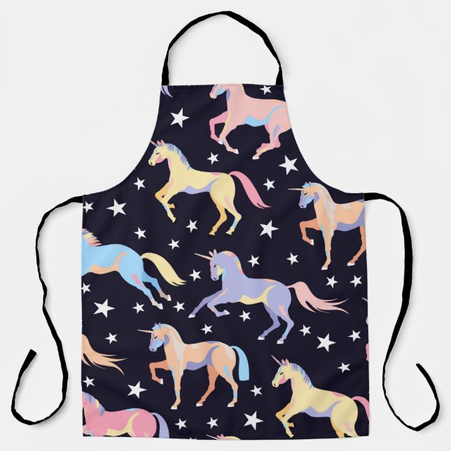Dark unicorn pattern. Seamless unicorn and star de Apron (Front)