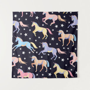 Dark unicorn pattern. Seamless unicorn and star de Tapestry