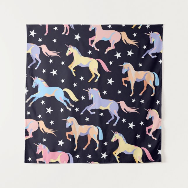 Dark unicorn pattern. Seamless unicorn and star de Tapestry (Front)