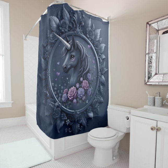 Dark Unicorn Portrait in a Round Frame  (In Situ)