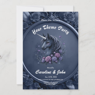 Dark Unicorn Portrait in a Round Frame Invitation
