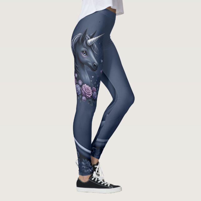 Dark Unicorn Portrait in a Round Frame  Leggings (Right)