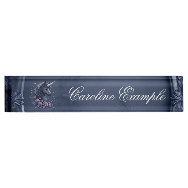 Dark Unicorn Portrait in a Round Frame  Nameplate (Front)