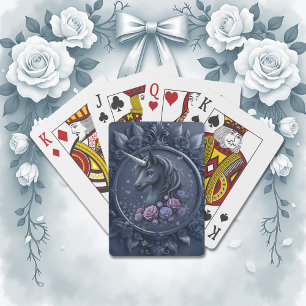 Dark Unicorn Portrait in a Round Frame Playing Cards