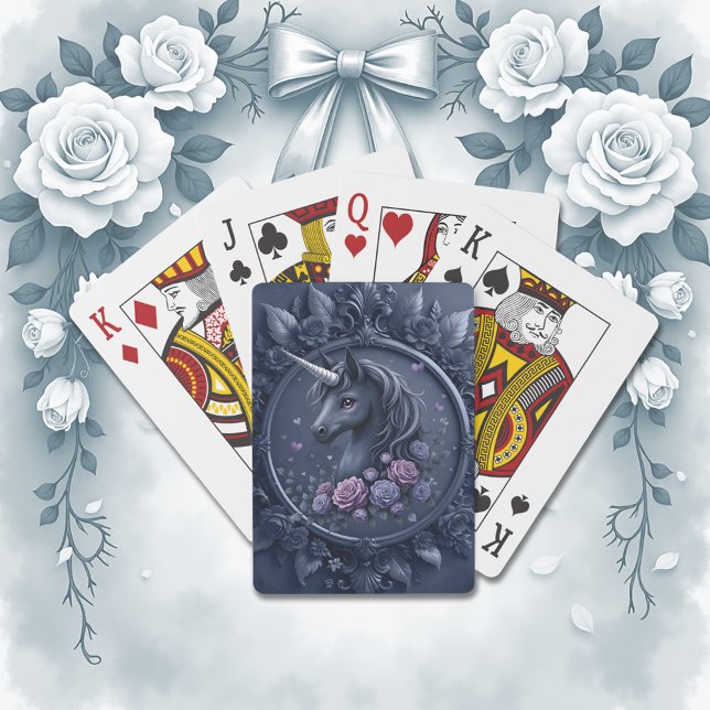 Dark Unicorn Portrait in a Round Frame  Playing Cards (Creator Uploaded)