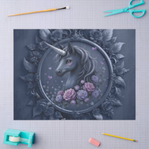 Dark Unicorn Portrait in a Round Frame Tissue Paper
