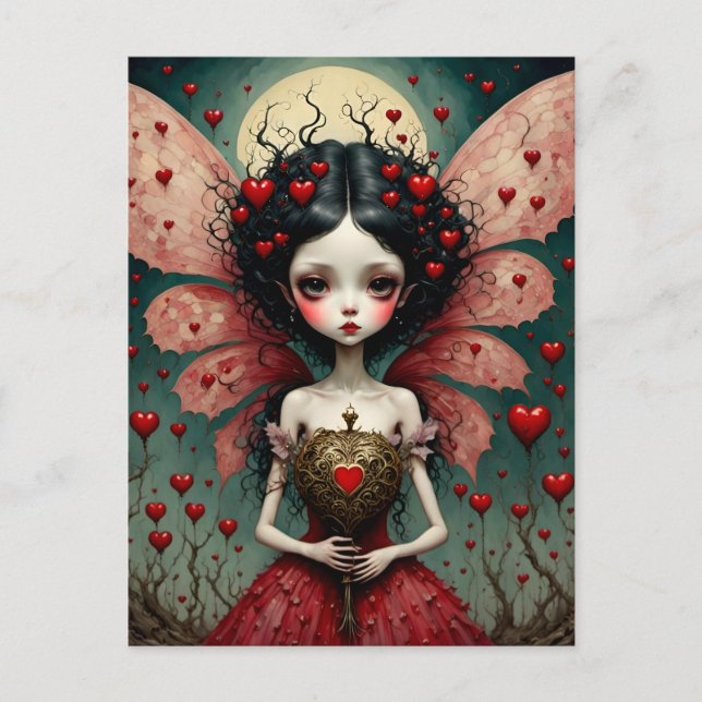 Dark Valentine Fairy Gold Heart Wand Postcard (Front)