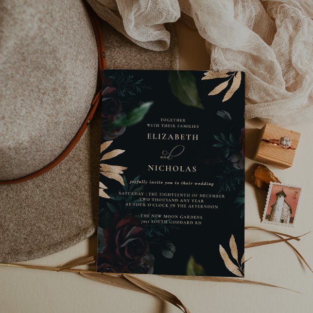 Dark Velvet Burgundy Rose | Autumn Winter Wedding  Invitation (Creator Uploaded)