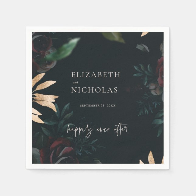 Dark Velvet Burgundy Rose | Autumn Winter Wedding Napkin (Front)