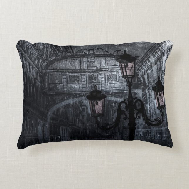Dark Venice Rain Bridge of Sighs at Night Accent Pillow (Front)
