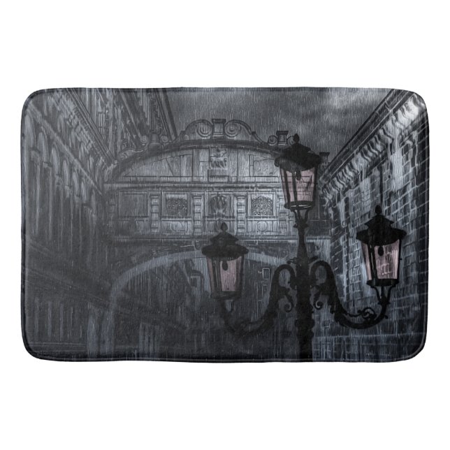 Dark Venice Rain Bridge of Sighs at Night Bath Mat (Front)