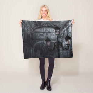 Dark Venice Rain Bridge of Sighs at Night Fleece Blanket