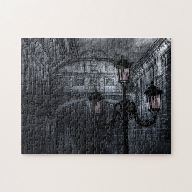Dark Venice Rain Bridge of Sighs at Night Jigsaw Puzzle (Horizontal)