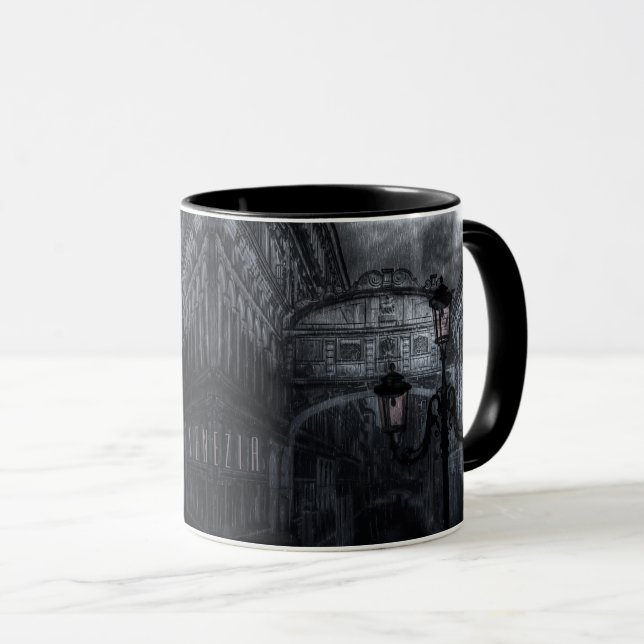 Dark Venice Rain Bridge of Sighs at Night Mug (Front Right)