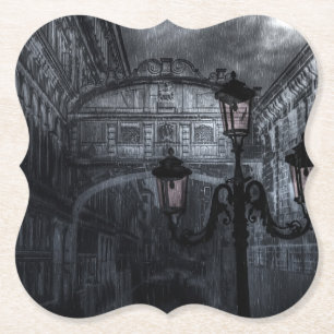 Dark Venice Rain Bridge of Sighs at Night Paper Coaster