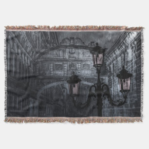 Dark Venice Rain Bridge of Sighs at Night Throw Blanket
