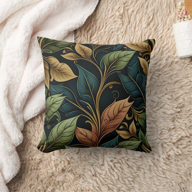 Dark Vibrant Colour Leaves Pattern Throw Pillow (Blanket)
