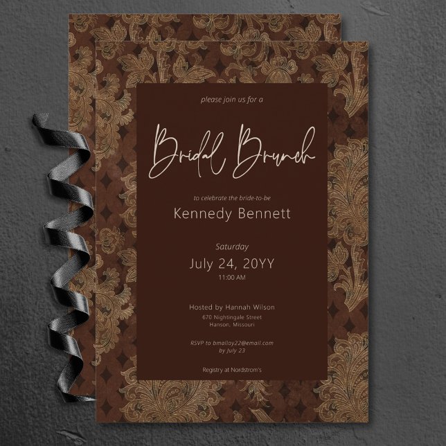 Dark Victorian Burgundy Damask Bridal Brunch Invitation (Dark Victorian Burgundy Damask Bridal Brunch Invitation)