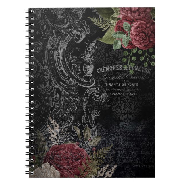 Dark Victorian French Rose Ephemera  Notebook (Front)