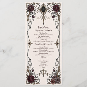 Dark Victorian Gothic Floral Wedding Bar Menu