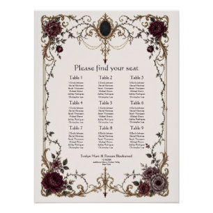 Dark Victorian Gothic Floral Wedding Seating Chart