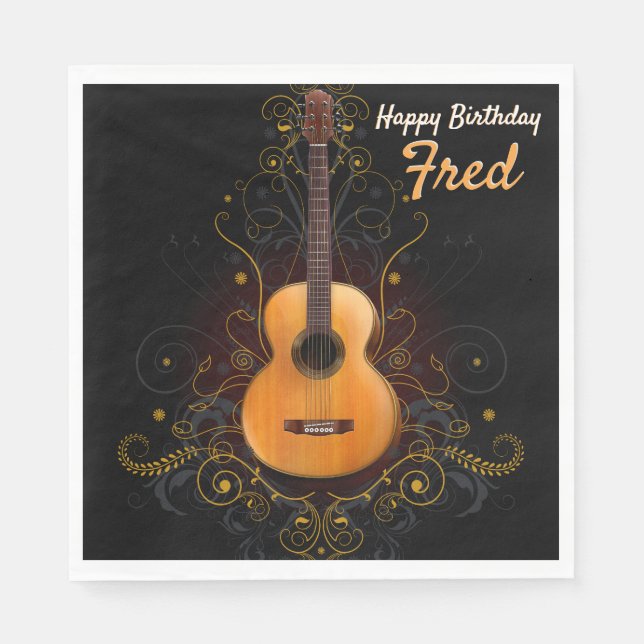 Dark Vintage Acoustic Guitar Masculine Party Napkin (Front)